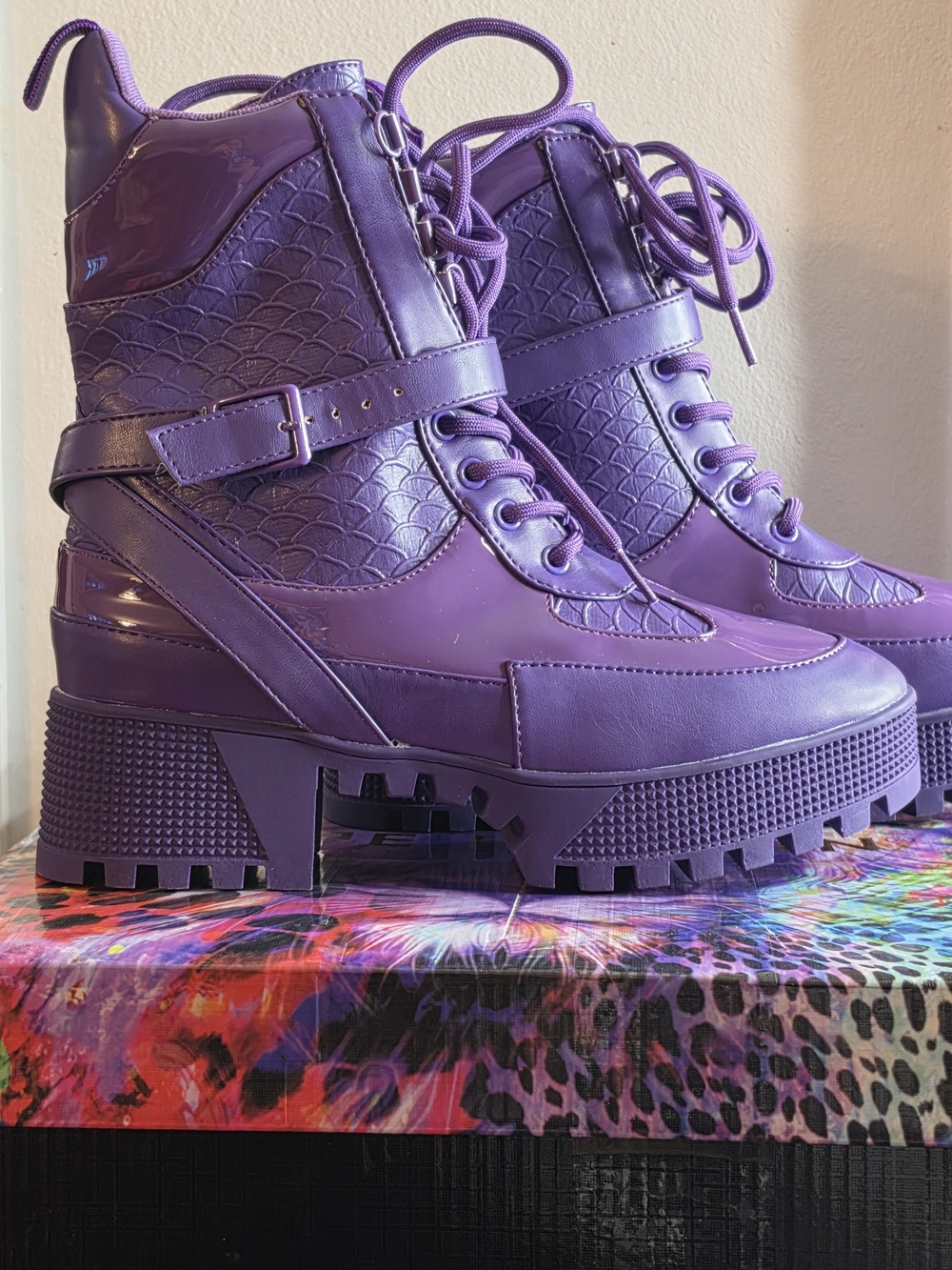 Cape Robbin Glossy Purple Platform Lace-Up Combat Boots - Picture 5 of 7